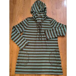 Hooded LS tunic swim cover up prAna Alexia Tunic dark brown/green light blue str